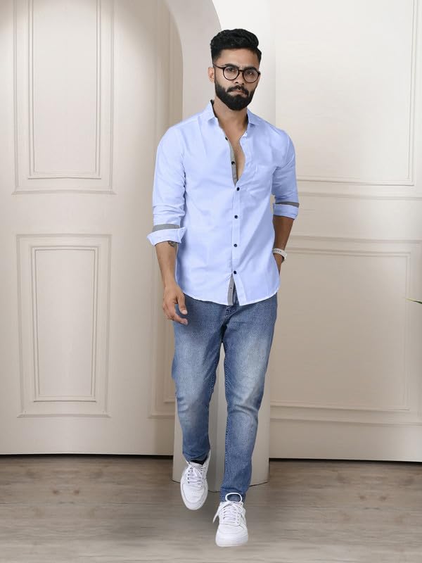 Image of Pinkmint Shirt for Men Cotton Soild Shirt & Spread Collar Long Sleeve Shirt Formal, Travelling