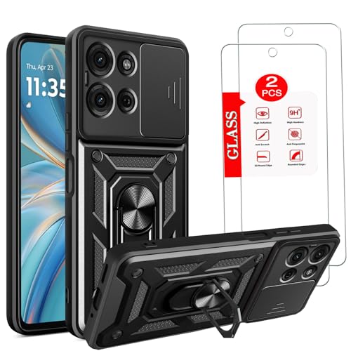 Image of for Motorola Moto G75 5G Case with [2 Pack] Tempered Glass Screen Protector, for Moto G75 Case Heavy Duty Armor [Military-Grade] Protective，with Magnetic Stand Phone Cover Black
