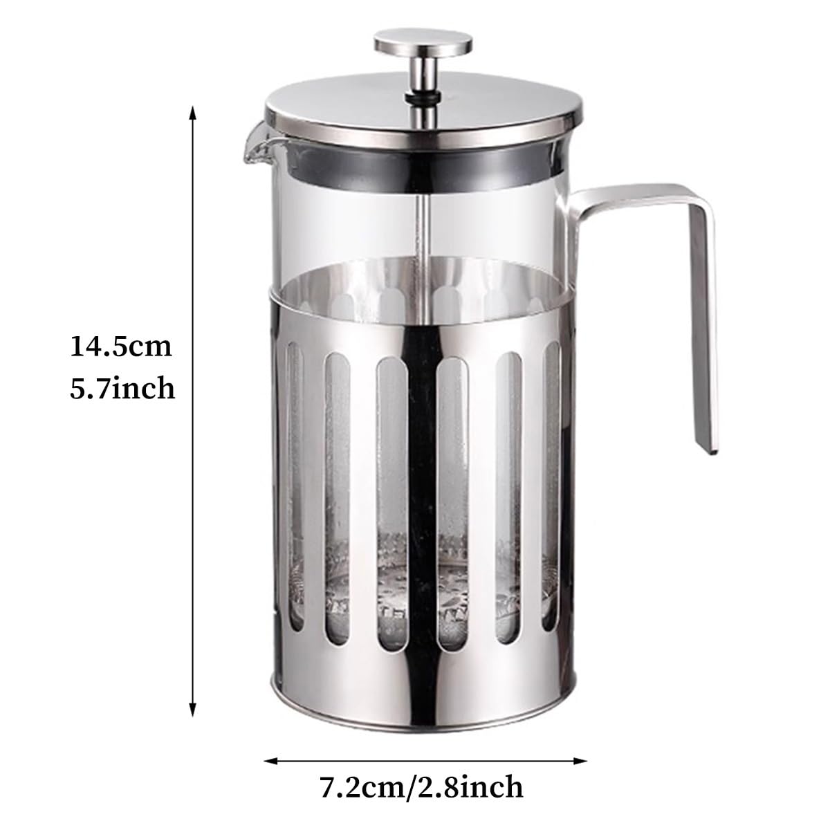 Cafetera de prensa de acero inoxidable con sistema de 3 filtros, resistente al calor, prensa francesa, diseño aislado de vidrio