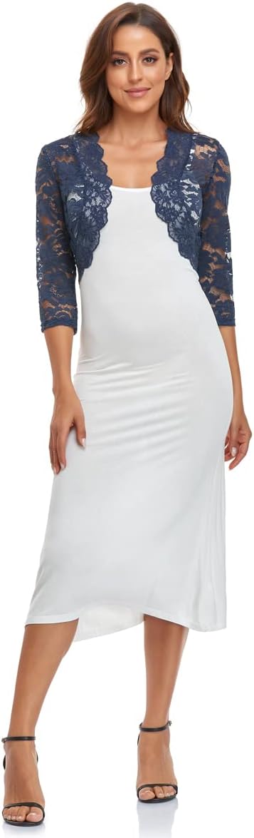 PEIQI Women's 3/4 Sleeve Sheer Crochet Lace Bolero Shrug Cropped Cardigan S-XXL - Image 4