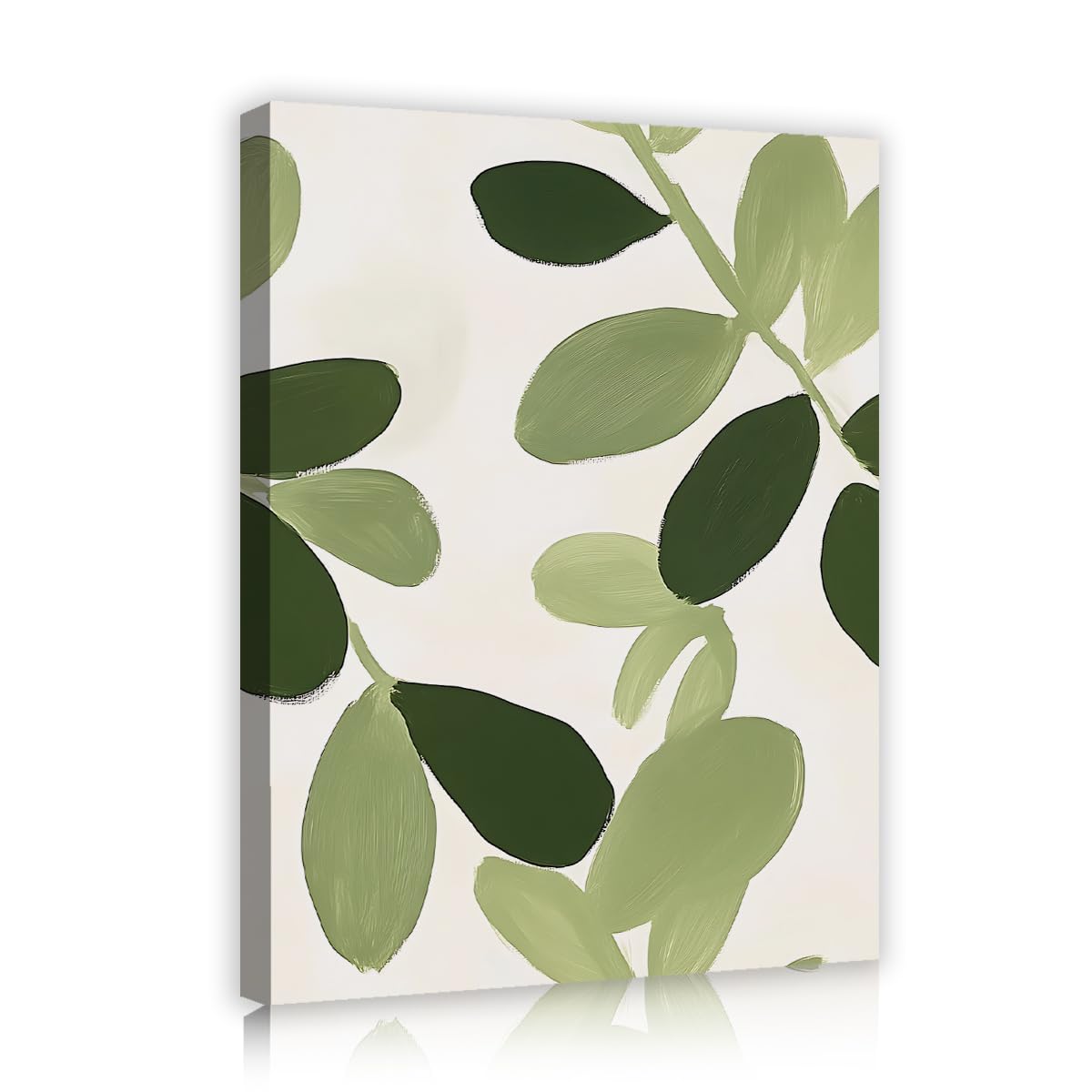 Green Leaves Canvas Wall Art Modern Painting Prints Sage Foliage Poster Abstract Botanical Picture Bathroom Guest Room Corridor Minimalist Interior Decor 90x110cm