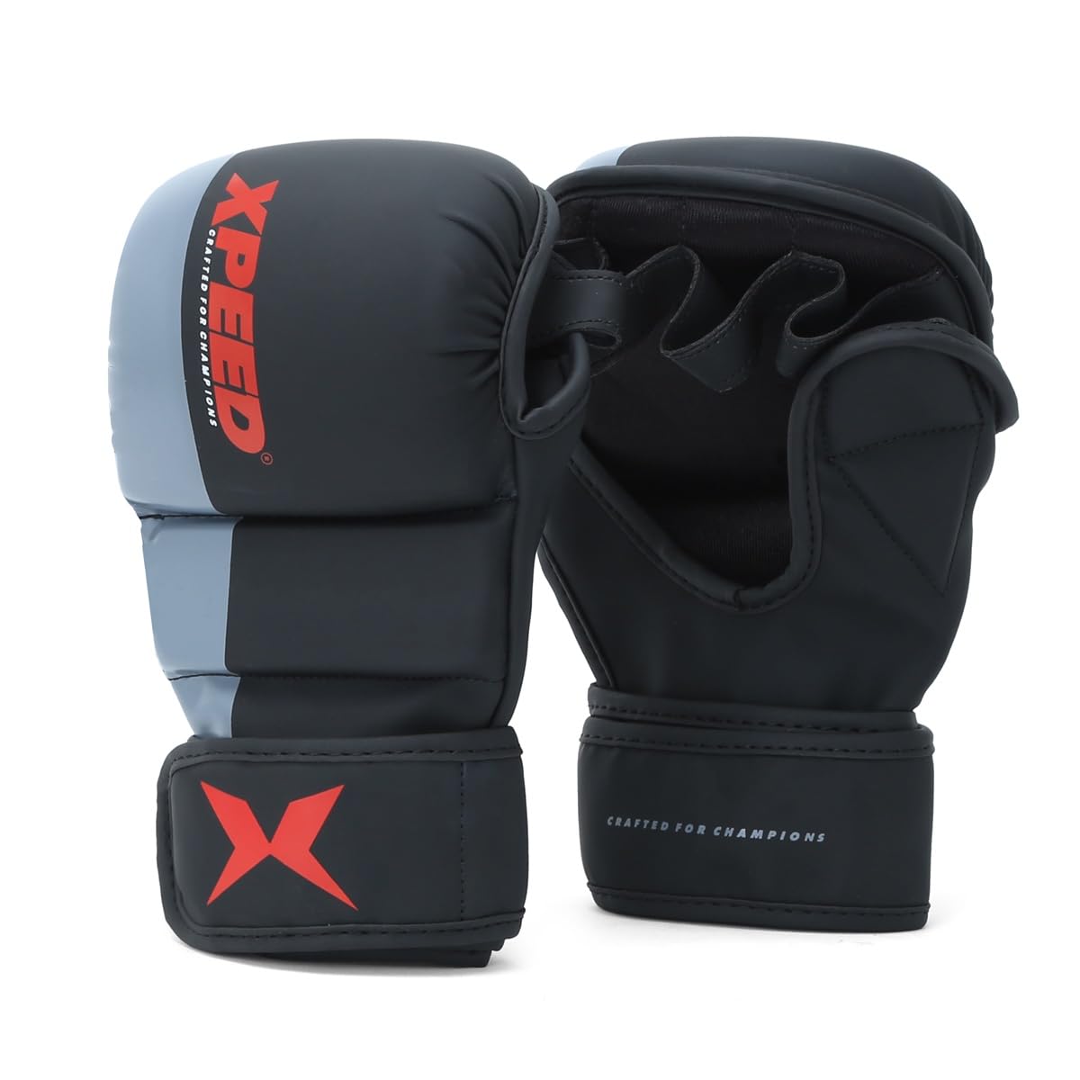 XPEED Striking XP1504 - Guanti da grappling in poliuretano, per arti marziali, sport da combattimento, MMA, allenamento, guanti sportivi versatili, chiusura avvolgente con gancio e anello (S/M, rosso)