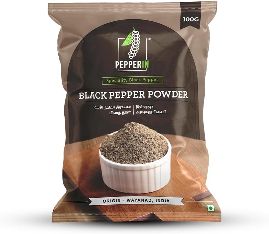 Pepperin® Pepperin Black Pepper Powder | Kali Mirch Powder | 100% Natural | 2X Aroma & Flavour - 100gm