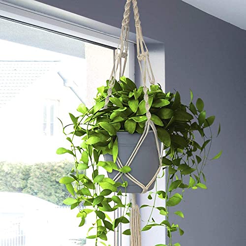 2 stuks macramé plantenhangers, katoenen touw om op te hangen van macro-bloemen voor bloempotten aan de muur voor huisdecoratie, kantoortuinieren, 4 poten - Afbeelding 4