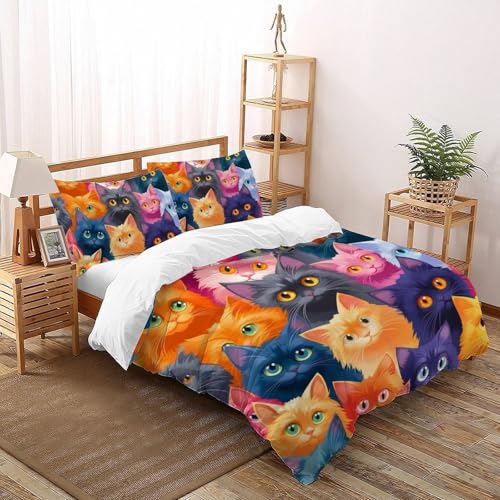 Housse de couette chat 200x200 parure lit microfibre sans repassage - 2