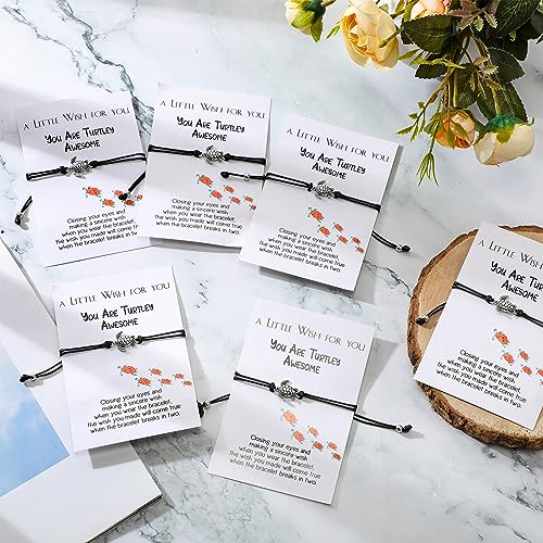 50 Sets Good Luck Charms Employee Appreciation Gifts Sea Turtle Bracelets Good Luck Bracelets with Wish Cards Inspirational Turtle for Teachers Women Coworker Leaving Gifts4