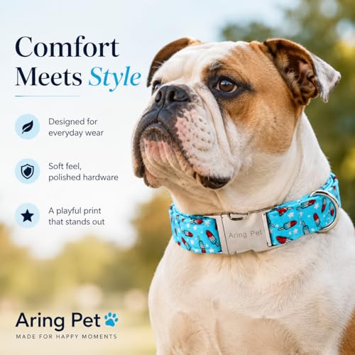 Image of ARING PET Summer Dog Collar for Small Medium Large Boy Dogs-Blue Ice Pop M | Cute Male Heavy Duty Pet Collars with Metal Buckle for XS S M L XL Dogs, for Beach Trips Lake Camping Seaside Outdoor Walk