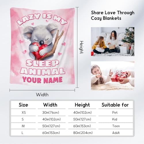 Custom Koala Blanket, Cute Soft Throw Gifts for Women, Cozy Flannel Throw Blankets for Bed Living Room, Pink 60"x80"