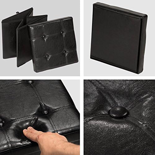 TecTake 38x38x38 cm Folding Stool Chest Storage Box Chair Footstool Faux Leather
