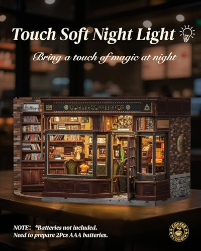 cutefun book nook kit - diy miniature doll house kit book nook kits for adults 3d wooden puzzle bookend bookshelf with led light for cafe crafts lovers corner coffee shop