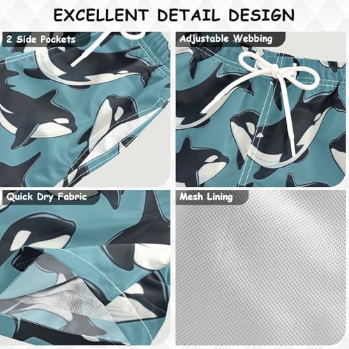 Boccsty Killer Whale Animal Blue Boys Swim Trunks Baby Kids Swimwear Summer Toddler Beach Board Shorts 2T3