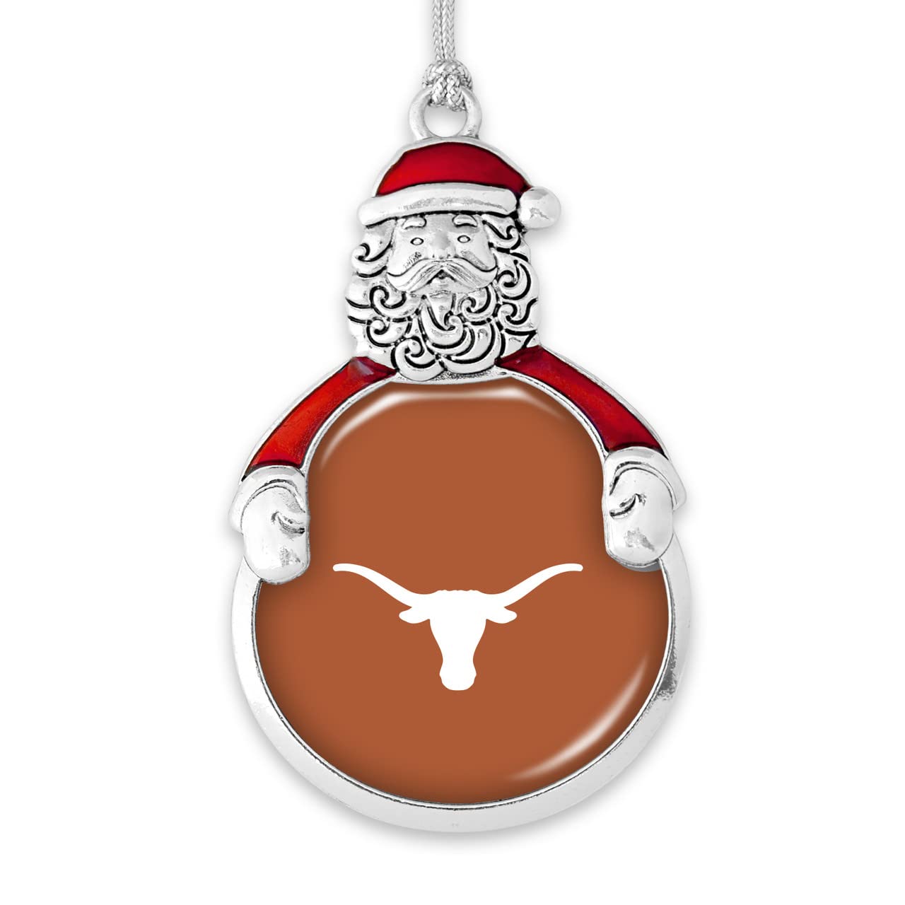 Texas Longhorns Santa with Team Logo Silver Metal Christmas Ornament Gift Tree Decoration UT