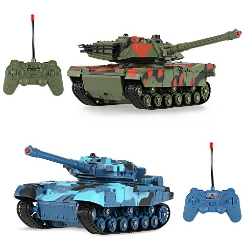 Set of 2 RC Military Tank 1/24 Scale Infrared Remote Control Battle Tanks w/ Lights & Realistic Sounds , Fully Rotational