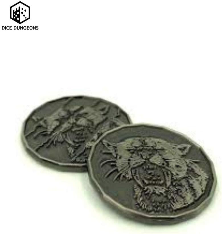 Dice Dungeons Feline Monster Coin Token Pack (5 Pack) for D&D Play Token Pack Token Monster Games Collection Tiger & Cat Style Token Packs Cat Printed Tokens Gift