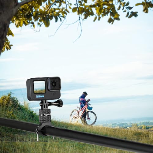 Image of HSU Aluminum Bike Bicycle Handlebar Mount for GoPro Hero 13 /12 /11 /10 /9 /8 /7 /6 /5 /4 Session AKASO Campark and Other Action Cameras, 360 Degrees Rotary Mountain Bike Rack Mount (Black)