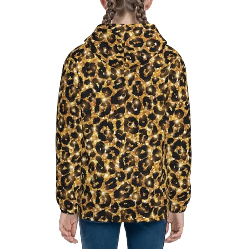 Gold Glitter Leopard Kid Hoodies Boys Zip Up Sweatshirts Girls Pullover with Pocket 5