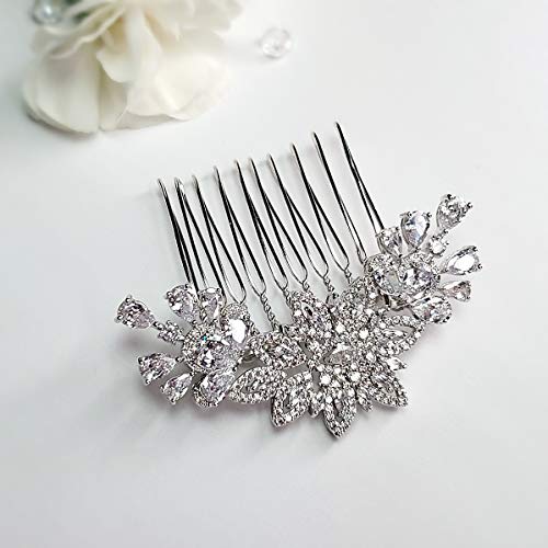 GLAMPAQ Wedding Special Occasion Gift Elegant Small Hair Comb Accessory Silver Cubic Zirconia Elegant Shiny Sparkly