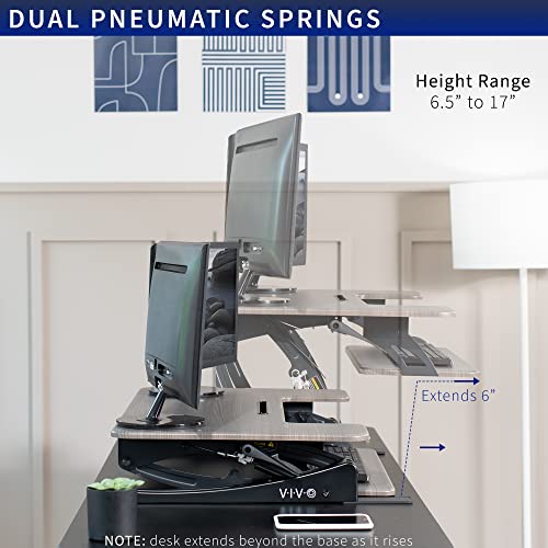 Image of VIVO Dark Gray 36 inch Standing Desk Converter, DESK-V000VG | Height Adjustable, Stand Up Desk Riser, Wide Keyboard Tray, Dual Monitor and Laptop Workstation, Black Frame, V Series
