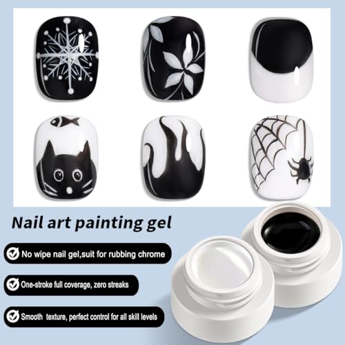 Gel Paint para Uñas, Pack 2 Gel Negro y Blanco miniatura 3