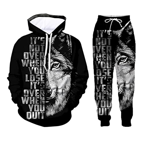 Nhuheq Unisex Tracksuit Set Men's Novelty Hoodies Sweatpants 3D Digital Print Sweatsuits Outfits (Black 3D,Large,Large) #TOP21