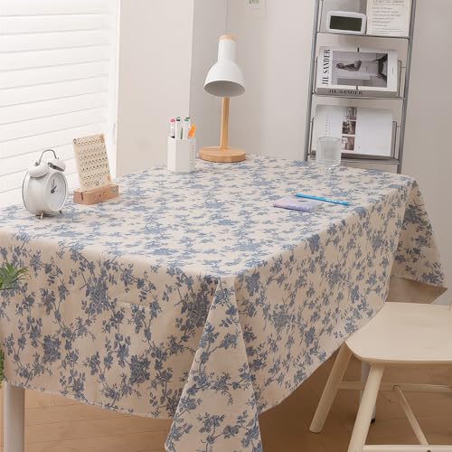 hometrixx Mantel Vintage   Flores Azules, 150x220cm, Tela Imitación Algodón, Antideslizante   Decoración Rústica para Mesa
