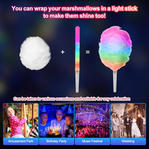 Image of 20 Pieces Cotton Candy Cones with LED Multi Mode Cotton Candy Sticks Reusable Flashing Glow Sticks for Christmas Party Amusement Park Birthday Party Supplies (20 PCS)