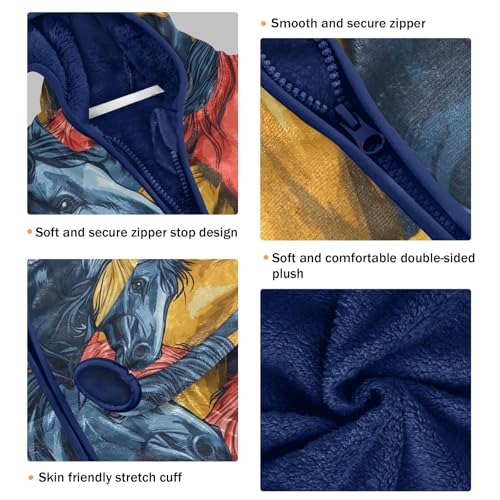 Colorful Horses Pattern Print Toddler Fleece Jacket Girl Boys Hooded Fleece Jacket Coat Warm Outwear Zip-up 3-10T3