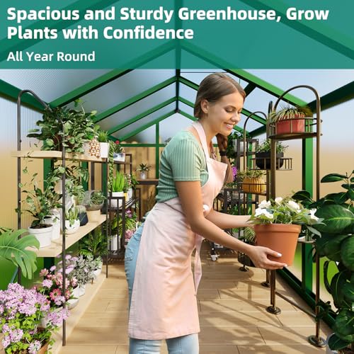 Garvee 6x10 FT Greenhouse - Aluminum Greenhouses for Outdoors, Large Polycarbonate Greenhouse with Roof Vent, Heavy Duty Walk-in Green Houses for Outside Garden, Backyard, Patio, Lawn, Easy Assembly