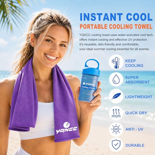 Image of YQXCC 2 Pack Cooling Towels (47 inchx12 inch), Ice Cool Neck Towel, Soft Breathable Microfiber for Yoga, Golf, Gym, Running, Camping & Hot Weather
