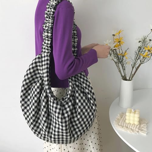 Checkered Crossbody Bag Gingham Dumpling Bag Grid Crescent Shoulder Bags Plaid Hobo Handbag Retro Checkered Alt Slouchy Purse2