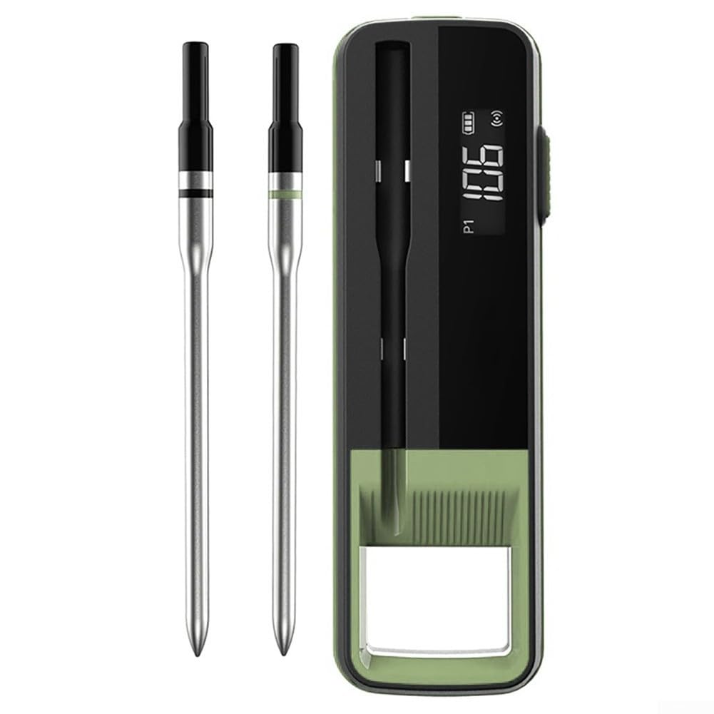 Digitales Grillthermometer mit App-Steuerung: 300°C, 100m Reichweite, 304 Edelstahl Sonde für präzises BBQ und Fleisch(Double)