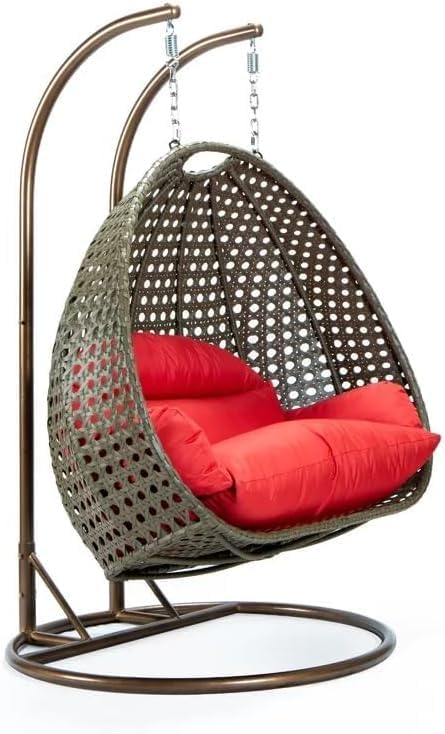 Image of Double Seater Hammock Swing Chair with Stand & Cushion | Heavy Duty Powder Coated Steel Frame | Outdoor Indoor Hanging Swing for Patio Balcony Garden Terrace Living Room (Brown-RED)