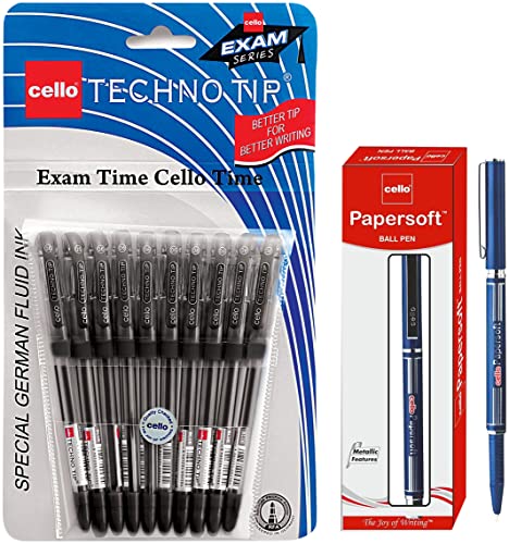 Image of Cello Technotip Ball Pen Set (Pack of 10 pens - Black) Papersoft Ball Pen (Pack of 10 pens - Blue)