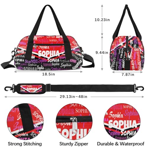 Custom Cheerleading Dance Bag, Personalized Gym Cheerleaders Duffel Bag Travel Weekender Tote Carry-On Swimming Bag, Pink Ballet Shoes, Red Black Cheerleaders3