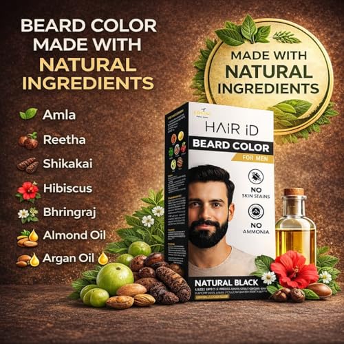 Image of HAIR ID 120GM No Skin Stain Beard Color Cream | Color In Just 10 Minutes | No Ammonia, Long Lasting (Free Gloves, Brush And Trey) Natural Extracts - 2Packs