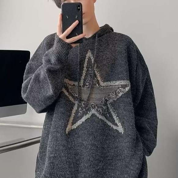 Pullover Sweaters for Men Y2k Oversized Long Sleeve Knit Goth Star Graphic Sweater Hoodie Streetwear Punk Clothes3