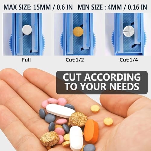 Image of Pill Cutter Splitter for Small and Tiny Pills, Adjustable Tablet Splitter Accurately Cuts Multiple Pills at Once. Sharp Blade with Safety Guard. (Klein Blue)
