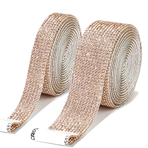 2Rolls 4Yards Self Adhesive Crystal Rhinestone Diamond Ribbon,Bling Crystal Rhinestones Sticker DIY Car Decoration Sticker Glitter Rhinestones Crystal Gem Stickers for Car&Gift Decoration (Rose Gold)
