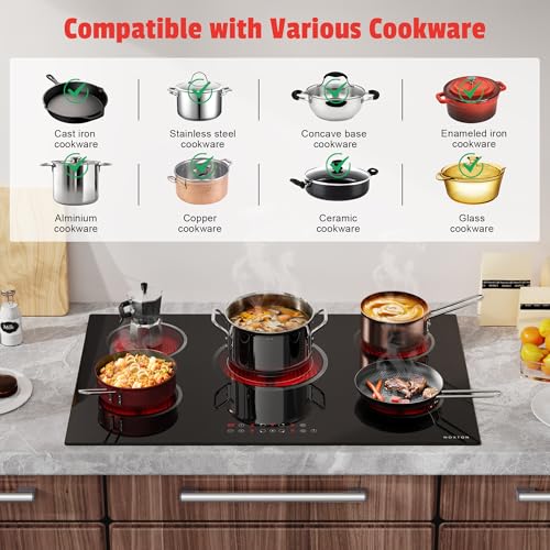 Image of Noxton Electric Cooktop 30 Inch, 5 Burners Electric Stovetop, Drop-in, 240V