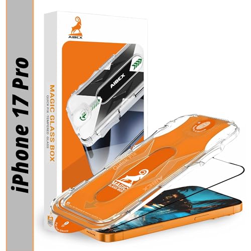 Image of AIBEX Tempered Glass Screen Protector for iPhone 17 Pro | Auto-Align Easy Installation Kit | 9H Hardness | Edge to Edge Coverage HD Display |Bubble & Dust Free | Smooth Touch - (Crystal Clear)