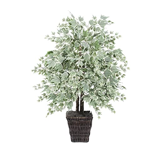 Vickerman Everyday 4' Artificial Silver Maple Bush In A Square Willow Basket - Realistic Indoor Greenery Decor - Faux Potted Decoration For Home Or Office Accent #TOP22