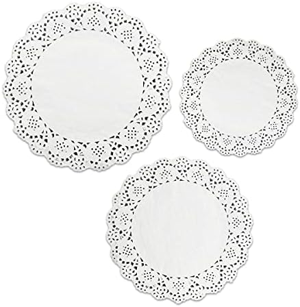 Jagowa 90 Pcs Lace Paper Doilies White Round Cake Pads Kitchen Use for Baking Dessert Cake Decoration 6.5/7.5/8.5 Inch
