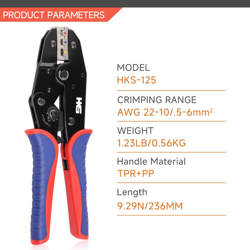 HKS Herramienta de prensado para conectores termorretráctiles, 180 piezas de grado marino conectores termorretráctiles de cobre rojo estañado AWG 22-10