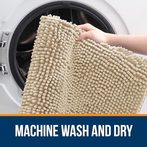 Image of OLANLY Bathroom Rugs Sets 2 Piece, Soft Absorbent Chenille Bath Mats Area Rug Set, Non-Slip, Quick Dry, Machine Washable Bath Mats for Bathroom, Home Decor Accessories (47 inchx20 inch+24 inchx16 inch, Beige)