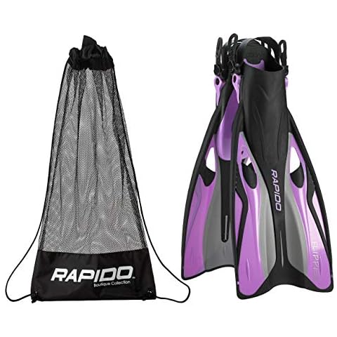 Phantom Aquatics Rapido Boutique Collection Flipper Open Heel Quick-Adjust Snorkel Fin with Snorkeling Gear Carry Bag, Lilac, s/m Cover