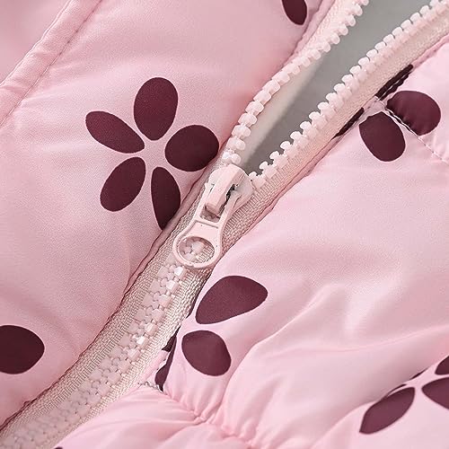 Girl Winter Dress Coats Hooded Fleece Jacket Warm Outwear with Printing 𝗪aterproof Heavy Parka Hooded (Pink, 4-5 Years)4
