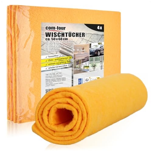com-four® Paño de Limpieza Profesional 4X - Paño de Limpieza Absorbente - Paños de Limpieza para automóviles - Lavable, sin Pelusa, Antibacteriano (50x68-4 Piezas - Naranja)