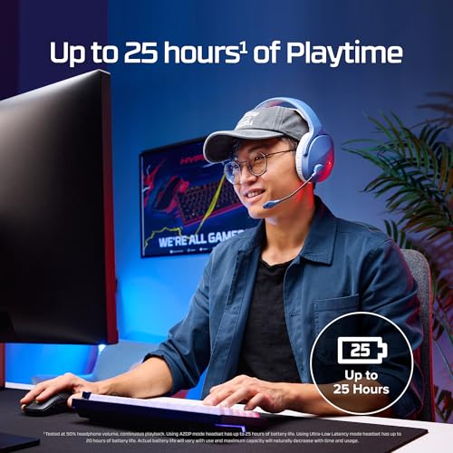 Image of HyperX Cloud Jet - Dual Wireless Gaming Headset, 2.4GHz dongle, Bluetooth 5.3, PC, PS5, Mobile, USB-A - Light Blue