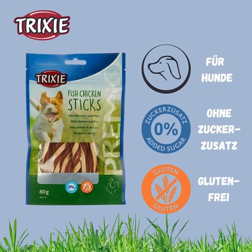 TRIXIE Hundeleckerli PREMIO Hunde-Chicken Sticks 80g - Premium Leckerlis für Hunde glutenfrei - ohne Getreide & Zucker, schmackhafte Belohnung für Training & Zuhause - 31747
