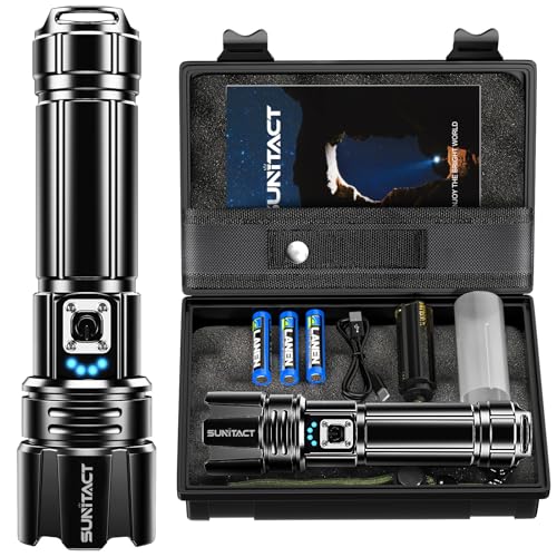 Sunitact Flashlights High Lumens Rechargeable - 20000LM 30W Super Bright LED Flash Light | 5000ft Beam & 12H Long Lasting USB High Powered Handheld Police Flashlight for Home/Camping/Hiking/Emergency